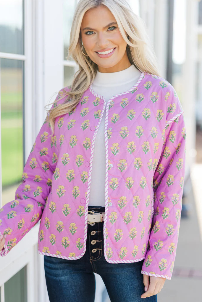 Let It Build Pink Floral Quilted Jacket | The Mint Julep Boutique