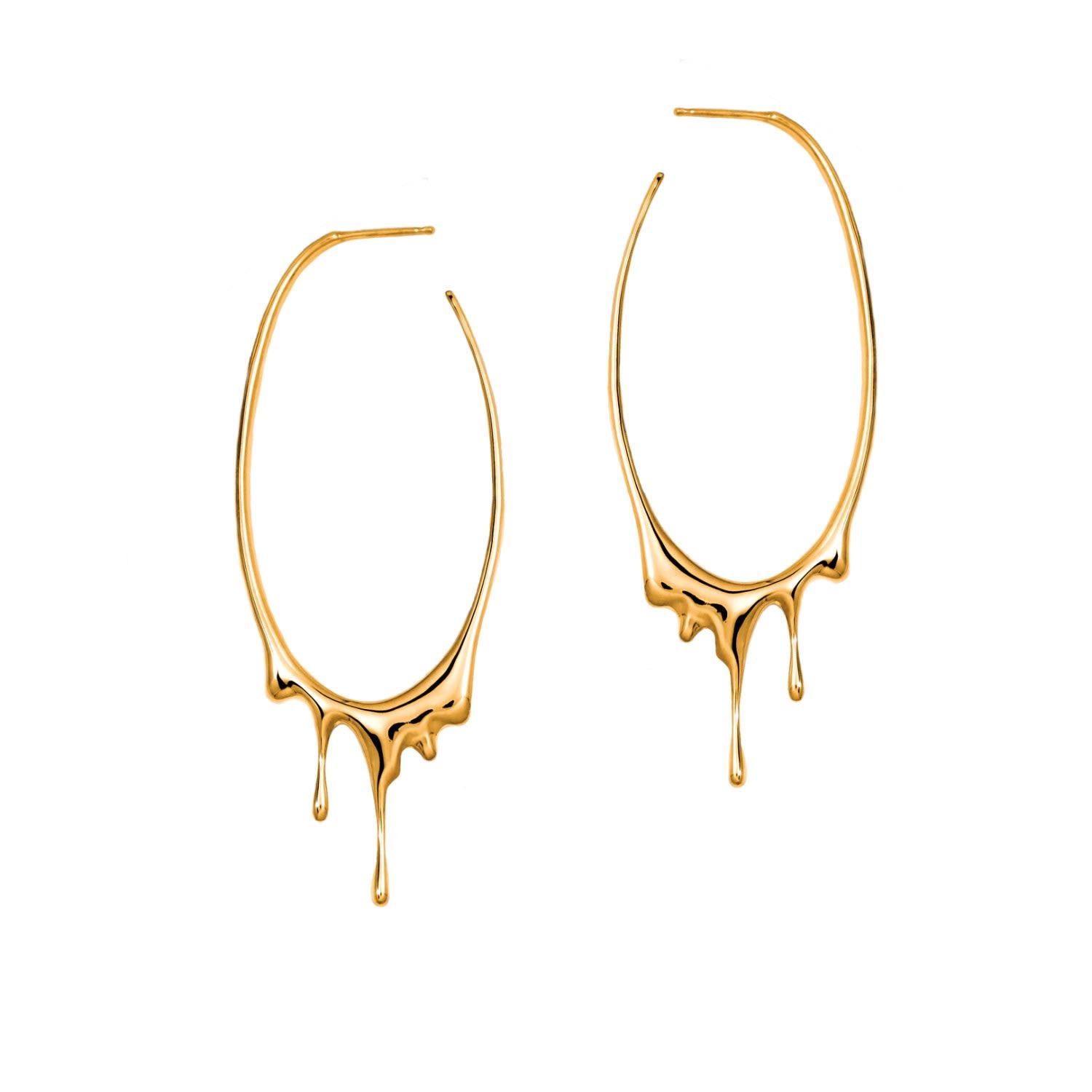 Dripping Oval L Gold Hoops | Wolf & Badger (US)