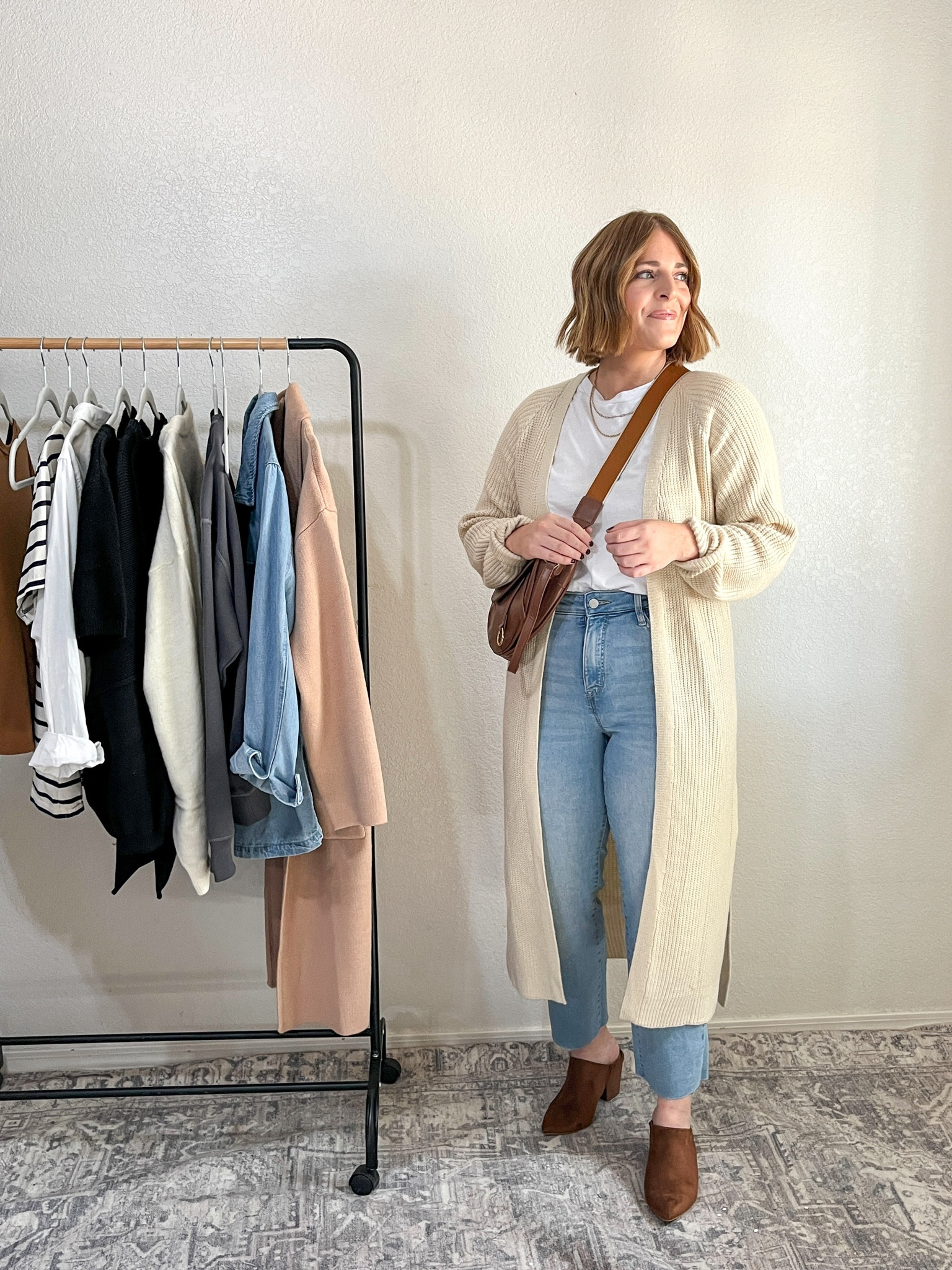 How to style white tee & jeans// long cardigan + heeled mules 

#LTKmidsize #LTKfindsunder50 #LTKshoecrush