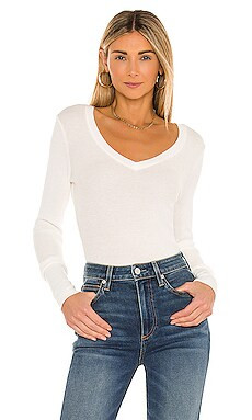 Bobi Long Sleeve Thermal V Neck Top in Bone from Revolve.com | Revolve Clothing (Global)