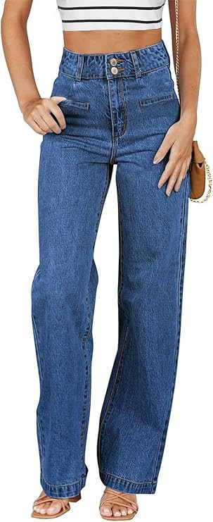 Sidefeel Women's Jeans High Waisted Straight Leg Stretchy Jeans Trendy Loose Wide Leg Zimbaplatin... | Amazon (US)
