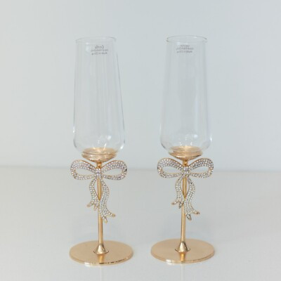 COQUETTE Set of 2 Gold Bow Champagne Glasses Flutes NEW Christmas New Years Eve  | eBay | eBay US
