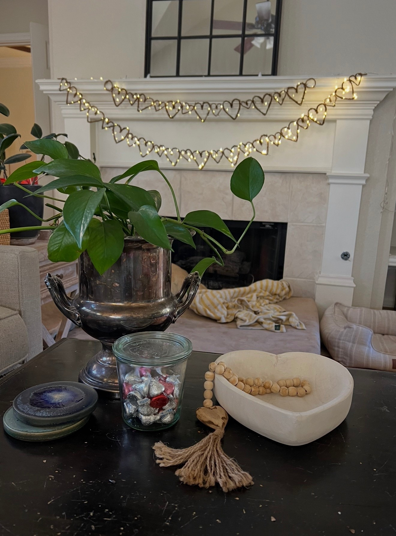 In case you’re missing the Christmas twinkle ;) 

I bought two of these grapevine garlands and took them apart to make one smaller and one larger. Then I wove through my FAVORITE fairy lights (they plug in and aren’t battery operated 🙌) to get this look. The garlands were super easy to seperate and put back together - the ones I bought aren’t available on prime so I linked a similar one!