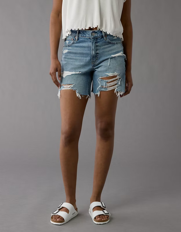 AE 6" Strigid Ripped Super High-Waisted Relaxed Denim Short | American Eagle Outfitters (US & CA)