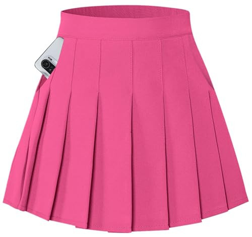 SANGTREE Girl Women Hot Pink Pleated Skirts, High Waist A-line Skater Tennis Mini Short Skort for Teen Egirl Y2K Style Girl Women, Rose Red, 4-5T | Amazon (US)