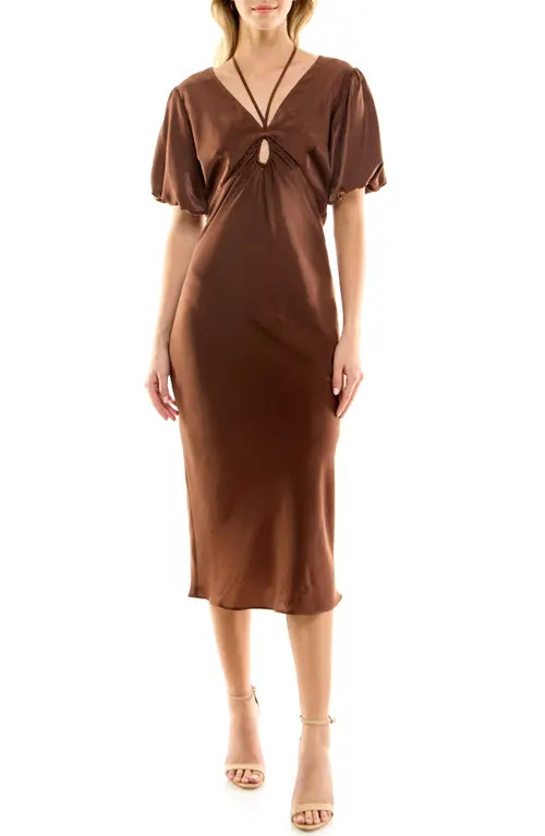 Socialite Puff Sleeve Hammered Satin Dress in Chocolate Brown at Nordstrom, Size X-Small | Nordstrom