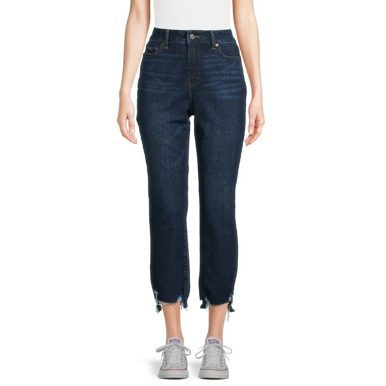Time and Tru Women's Destructed Hem Straight Leg Jeans, 27.5" Inseam for Regular, Sizes 2-18 - Wa... | Walmart (US)