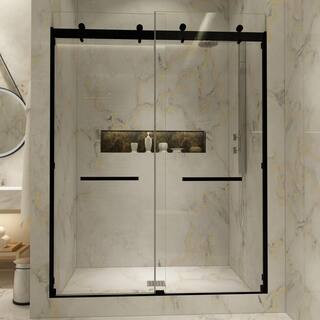 Fab Glass and Mirror Portofino 44-48 in. W x 74 in. H Double Sliding Frameless Shower Door with 3... | The Home Depot