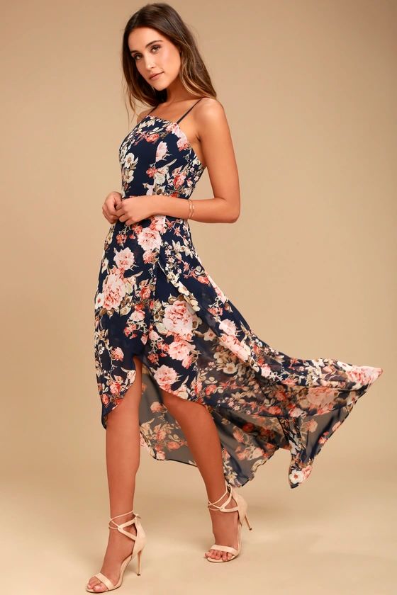Reflection Navy Blue Floral Print High-low Dress | Lulus (US)