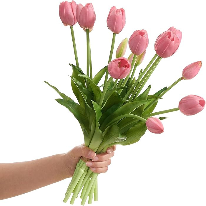 15 piezas de tulipanes de color rosa oscuro, tulipanes sintéticos, ramo de flores falsas de lát... | Amazon (US)