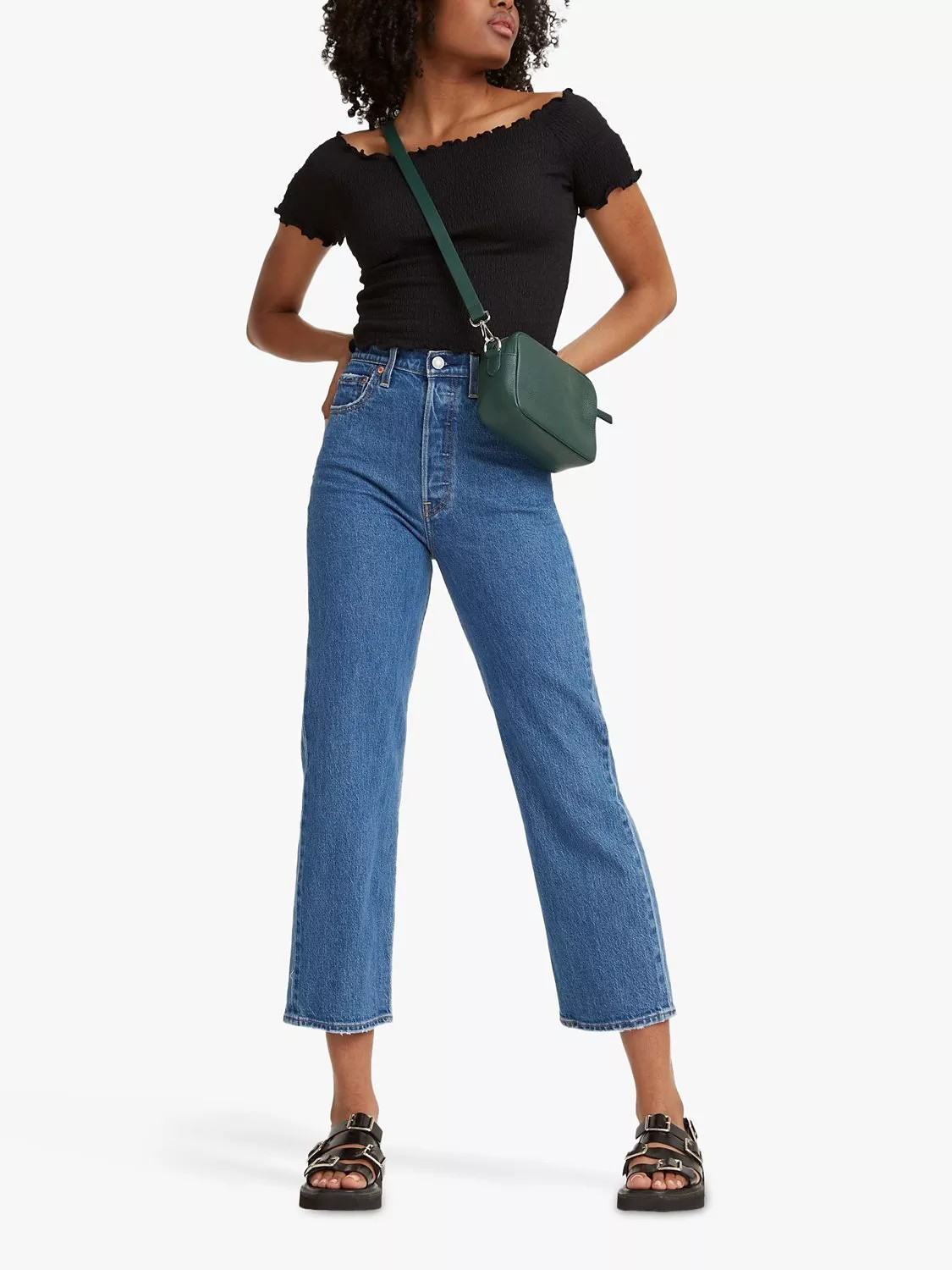 Levi's Ribcage Straight Cut Cropped Jeans, Jazz Pop | John Lewis (UK)