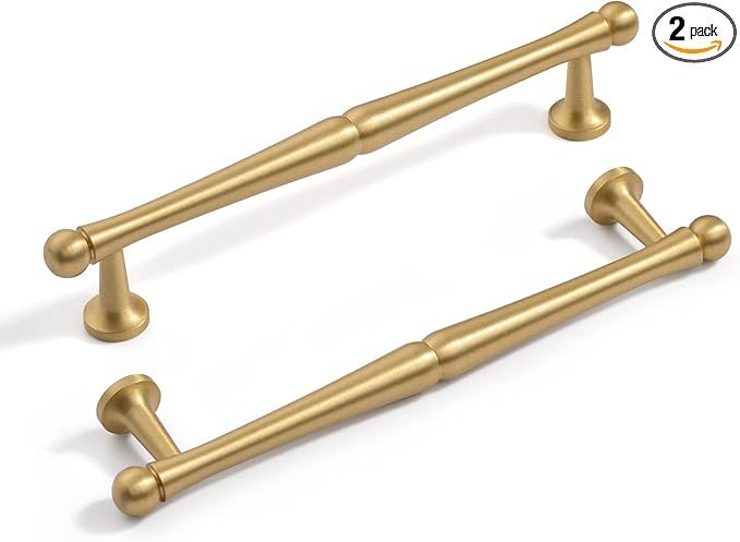 Brushed-Gold Drawer Cabinet Pulls - 2 Pack Solid Brass Handles Hardware for Dresser Kitchen Bedro... | Amazon (US)