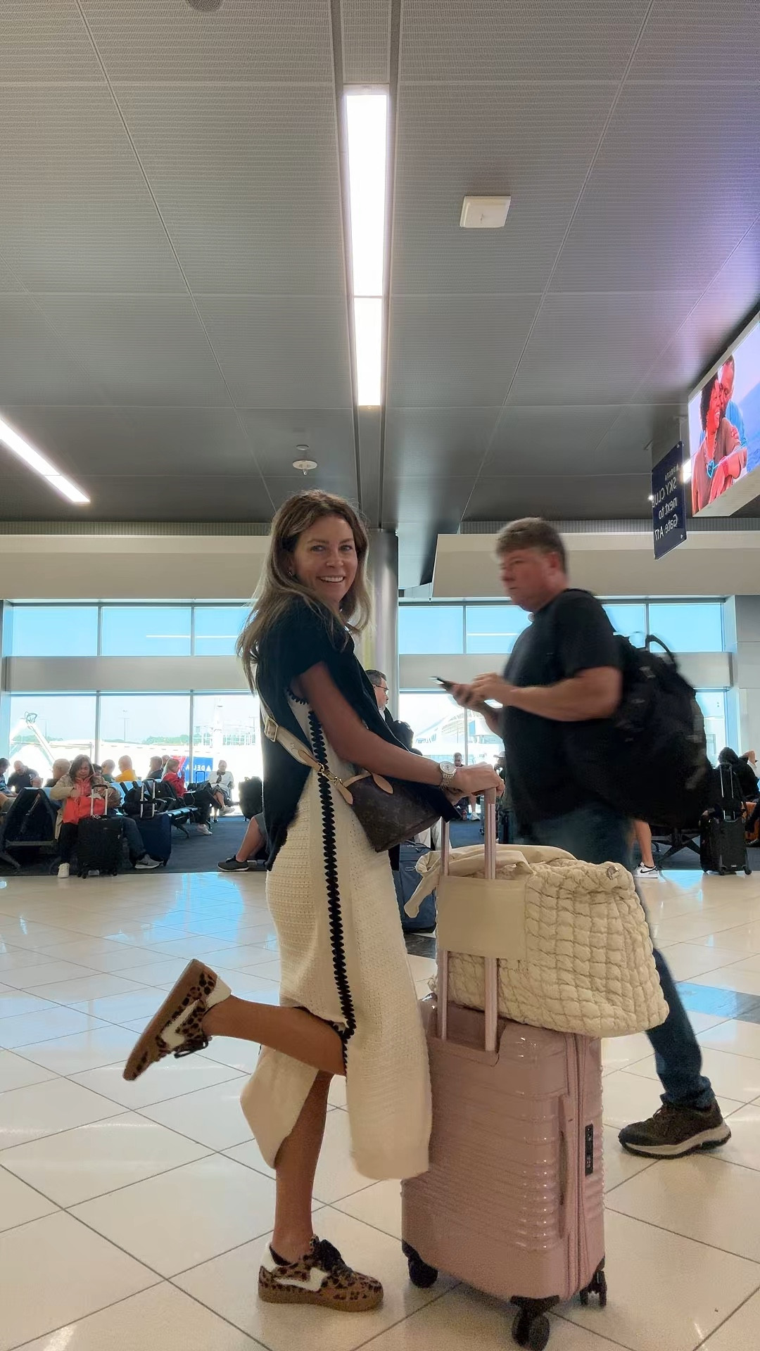 Today’s Travel Outfit! Off to Trend Escape! ✈️
Varley sweater dress
Amazon sweater 
Sneakers from Nordstrom 
Beis suitcase 
Target travel tote
Louis Vuitton neverfull bb 

#LTKTravel #LTKItBag #LTKStyleTip
