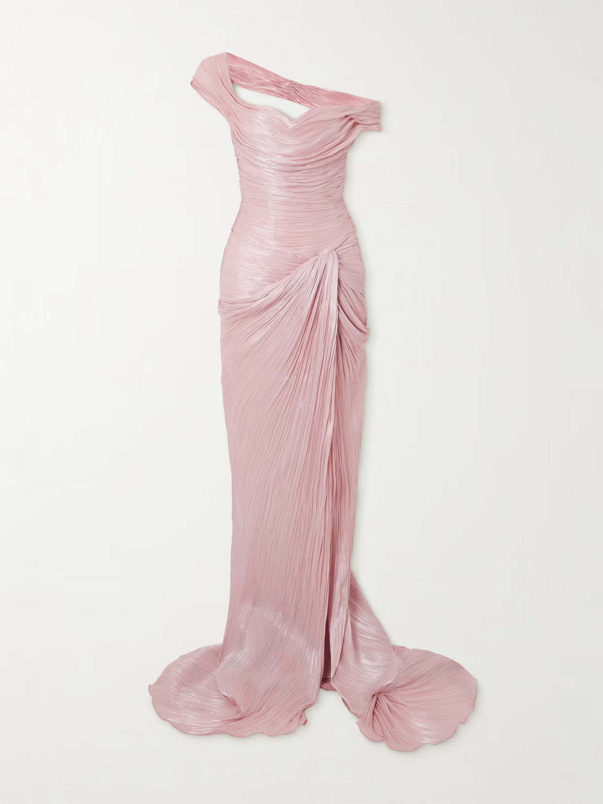 Marmar Halim - Off-the-shoulder Draped Metallic Plissé-taffeta Gown - Pink | NET-A-PORTER (US)