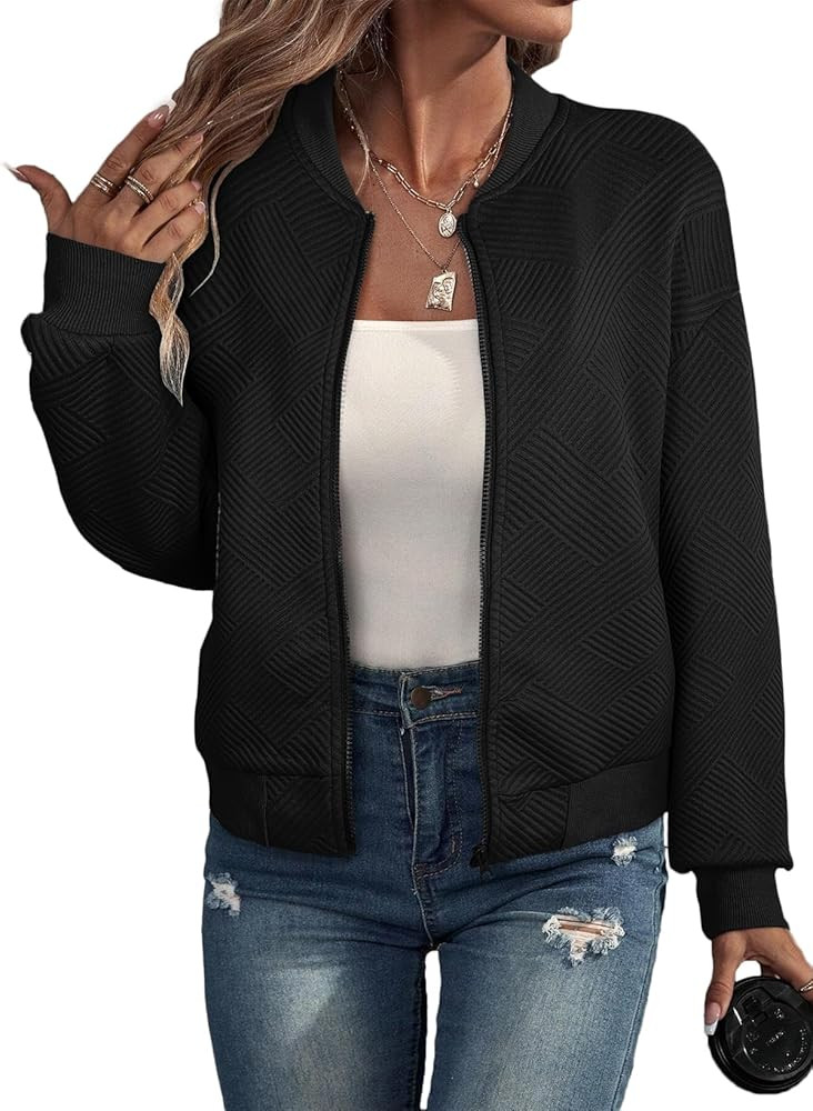 EVALESS Womens Bomber Jacket Coat Casual Stand Collar Zip Up Lightweight Fall Fashion Jackets Out... | Amazon (US)