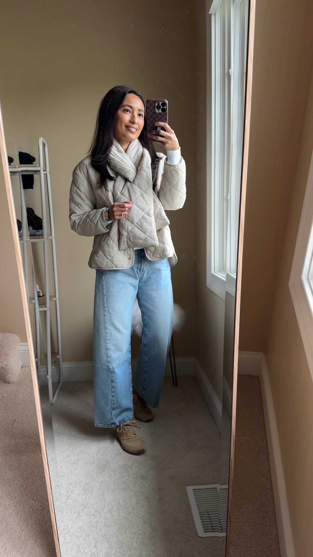 Fall jacket. Available in 2 colors. $45  
-Modern and chic take on a traditional quilted liner jacket. 
-Scarf piece is removable. 
-Quilted material seems good quality for the price and says to be water resistant. 
-True to size. I have longer arms and wish the sleeves were a tad bit longer. 
-Barrel jeans; I sized up. 
-Suede sneakers; I go between a 6 and 6.5 and took the 6 in both pairs. 
-Suede handbag. 
-Good basic long sleeve t-shirt; true to size. 
-Heart pendant in matte black. 


#LTKFindsUnder50 #LTKOver40 #LTKStyleTip