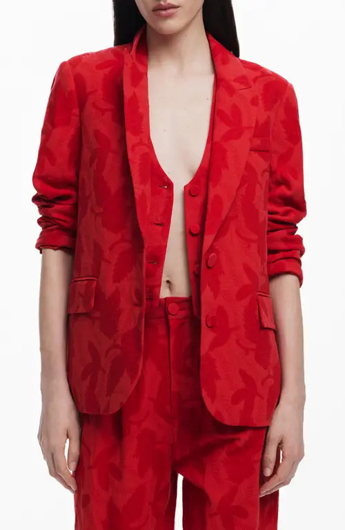 Desigual Floral Jacquard Shawl Collar Blazer in Bright Red at Nordstrom, Size Medium | Nordstrom