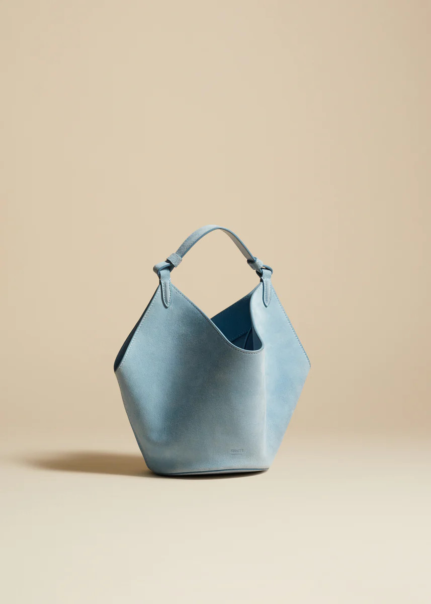 The Mini Lotus Bag in Baby Blue Suede | Khaite