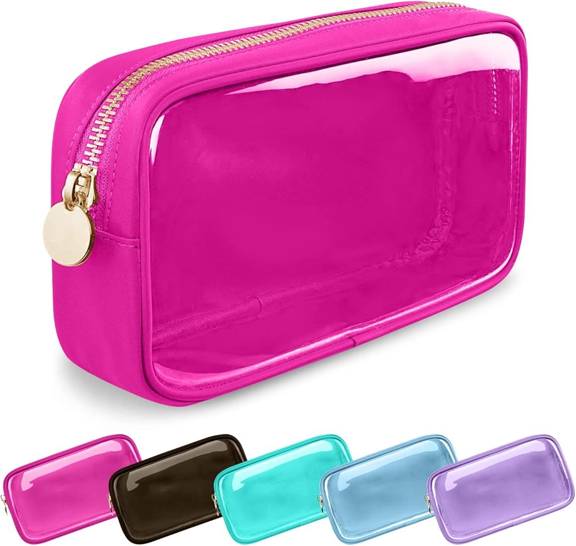 Clear Small Makeup Bag with Zipper, Nylon&PVC Cosmetic Travel Bag Preppy TSA Approved Toiletry Ba... | Amazon (US)