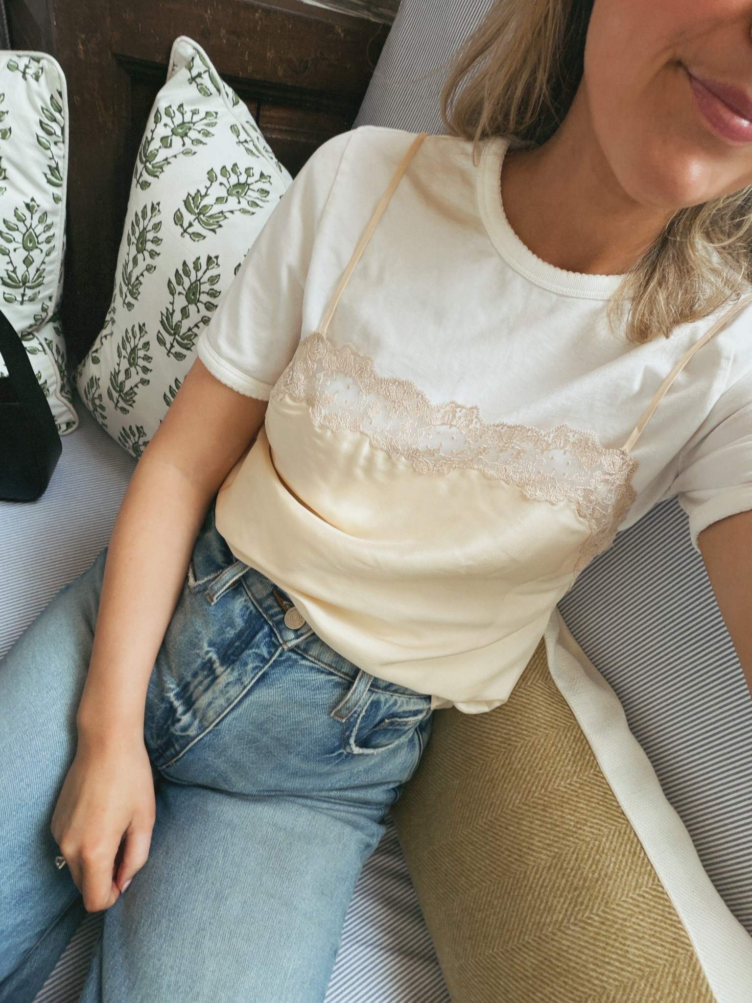 Work outfit of the day, casual chic style, spring fashion trends, layering style, perfect white tee, lace satin cami, everyday denimm

#LTKWorkwear #LTKdayinmylife #LTKootd