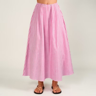 Anna-Kaci Women's Gingham Pattern Maxi Skirt with Full Gathered Silhouette and Soft Flowing Fabric Design - X Large, Pink | Target