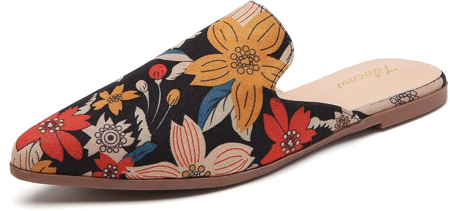 Tilocow Flat Mules for Women Closed Pointed Toe Backless Mule Sandals Comfortable Slides Mules Sh... | Amazon (US)