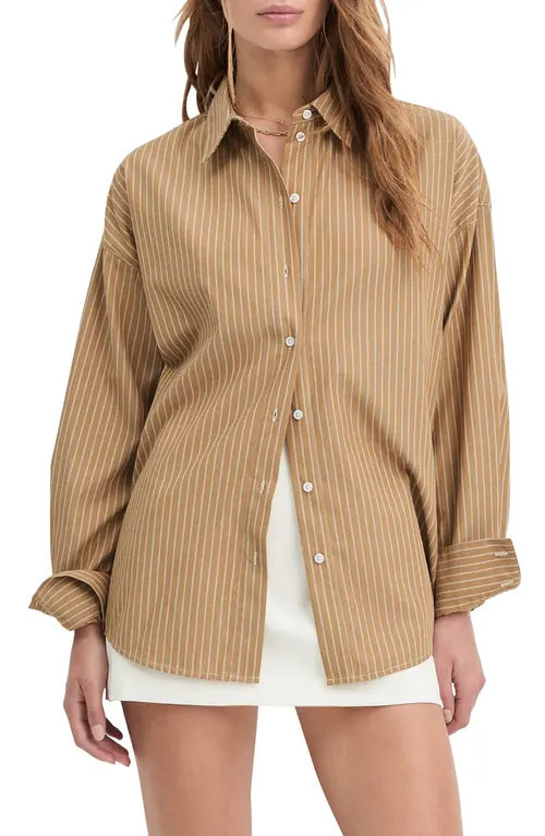 Favorite Daughter Ex-Boyfriend Oversize Button-Up Shirt in Oatmeal Stripe at Nordstrom, Size Large | Nordstrom