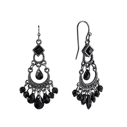 1928 Jewelry Women's Black Briolette Beads & Crystal Crescent Chandelier Earrings | Amazon (US)