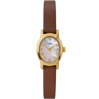 Women's Timex Cavatina Watch with Leather Strap - Gold/Brown/Mother of Pearl TW2W82500 | Target