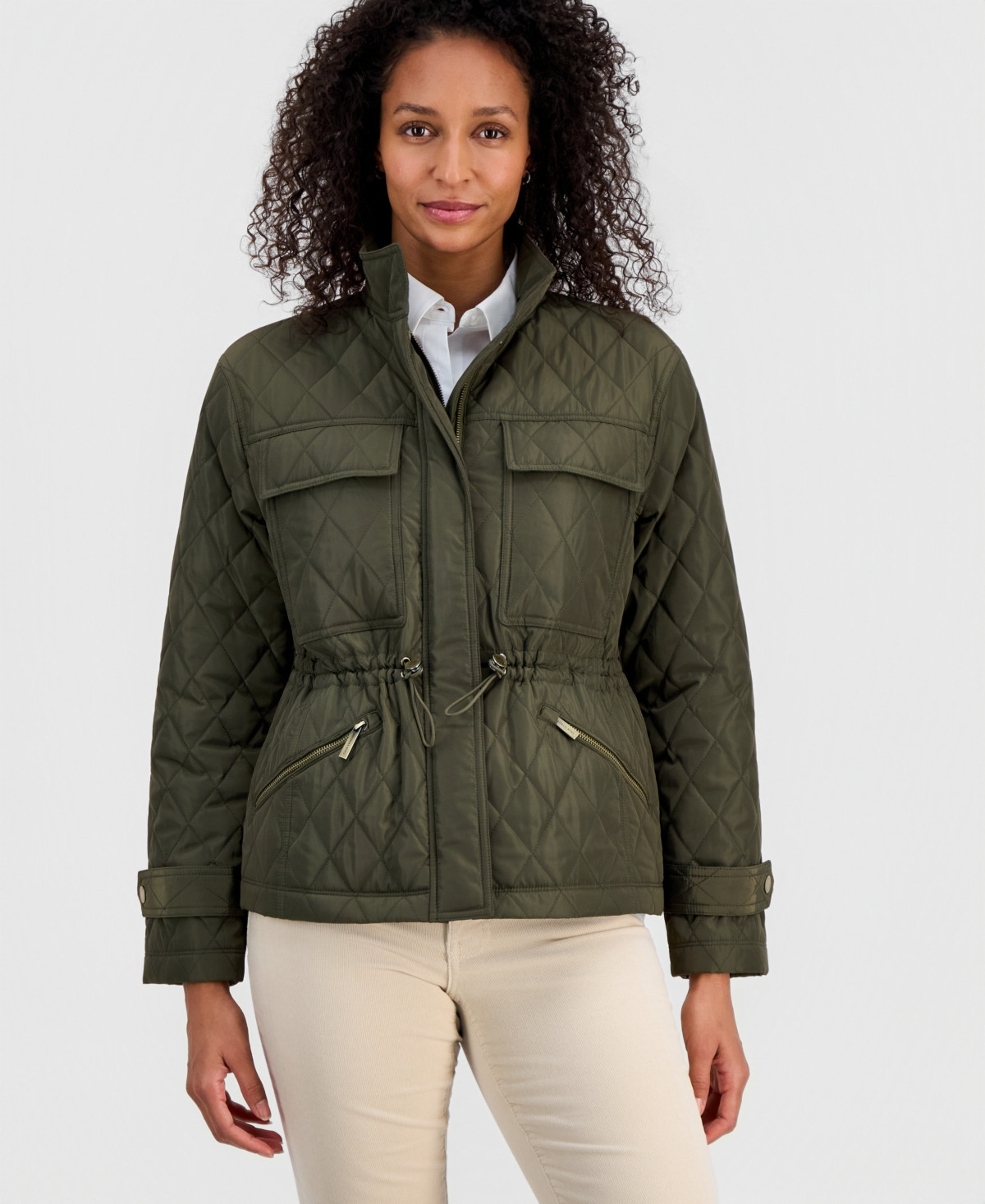 Women's Short Quilted Coat - OLIVE | Macy's