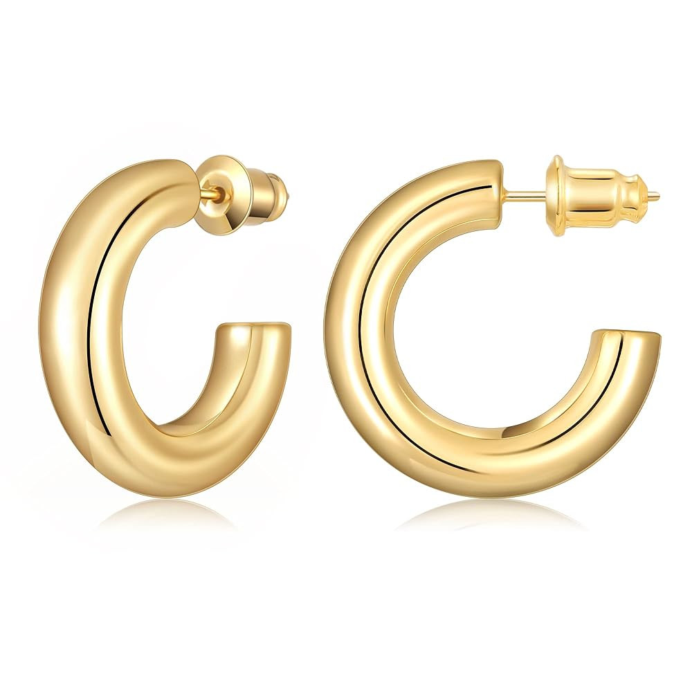 Gacimy Chunky Hoop Earrings for Women 14K Gold Plated, 925 Sterling Silver Post Hoops for Women | Amazon (US)