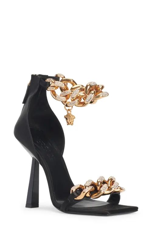 Versace Medusa Chain Square Toe Sandal in Black-Versace Gold at Nordstrom, Size 7Us | Nordstrom