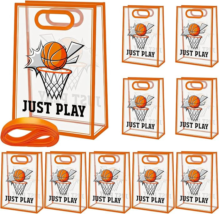 Aliceset 12 Pcs Basketball Clear Goodie Bag with Die Cut Handles and Ribbons Sport Theme Party Fa... | Amazon (US)