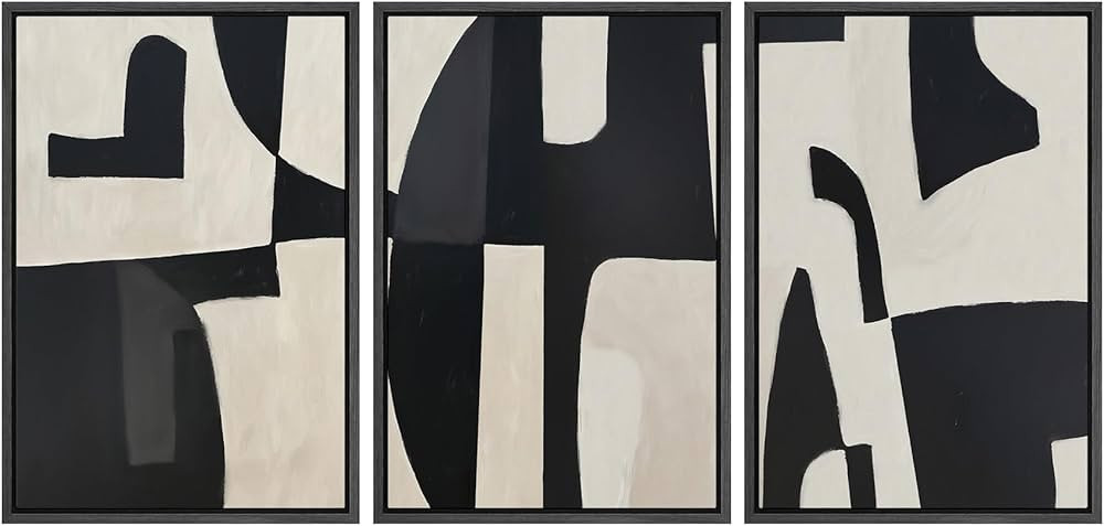 SIGNLEADER Framed Canvas Print Wall Art Set Black and Beige Abstract Shapes Modern Geometric Illu... | Amazon (US)