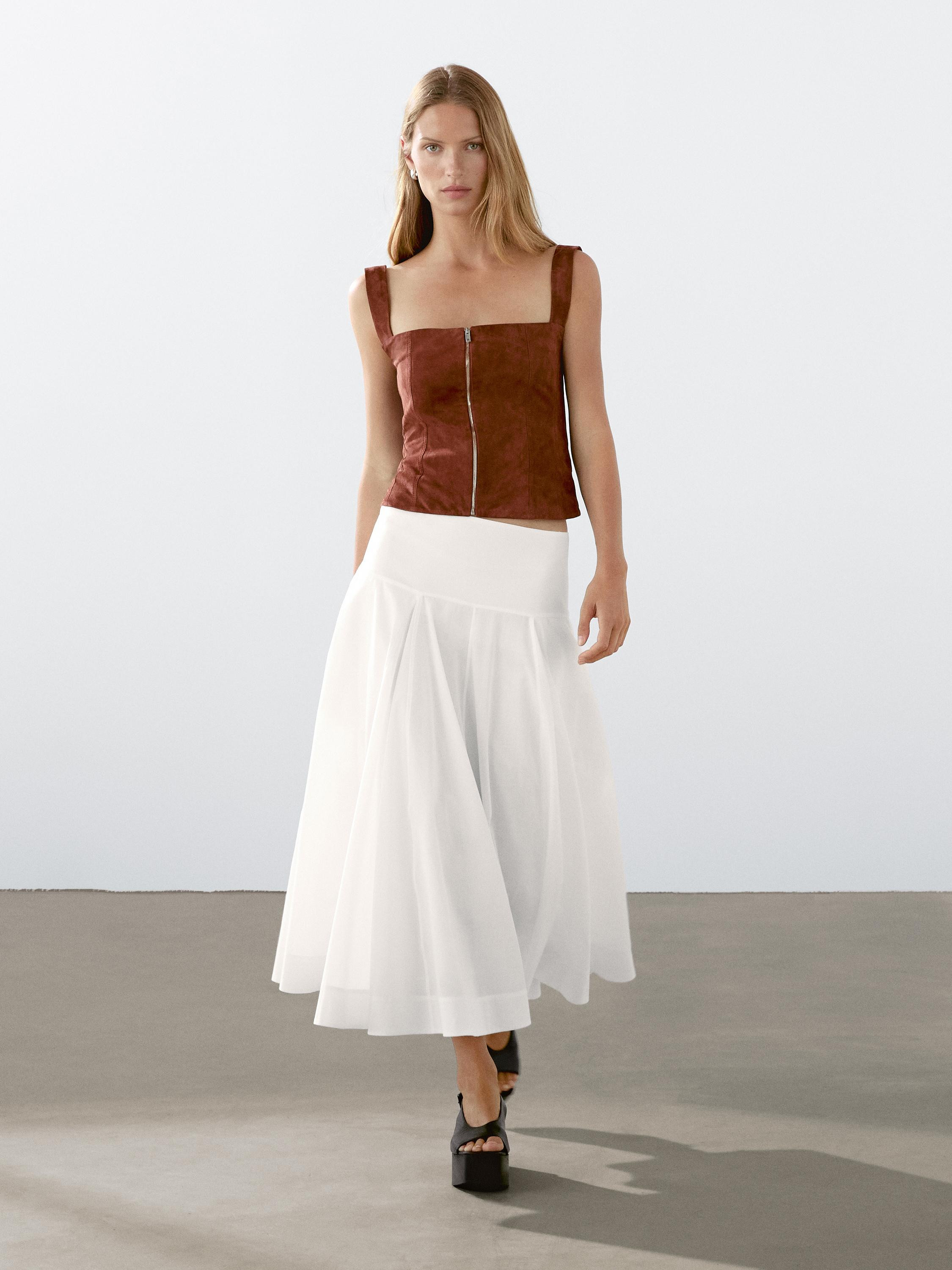 Suede leather top with zip | Massimo Dutti UK