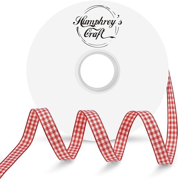 Humphrey's Craft 3/8 Inch Wide Red and White Gingham Ribbons Spool - 50 Yards Variety of Color fo... | Amazon (US)