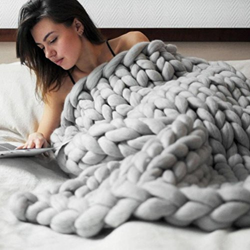 100X80cm Hand Chunky Knitted Blanket Soft Thick Wool Bulky Knitting Throw Vibola (Gray) | Amazon (US)
