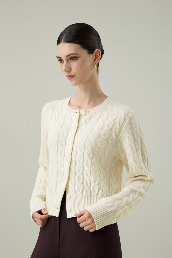 Washable Cable-Knit Wool Cardigan | LILYSILK
