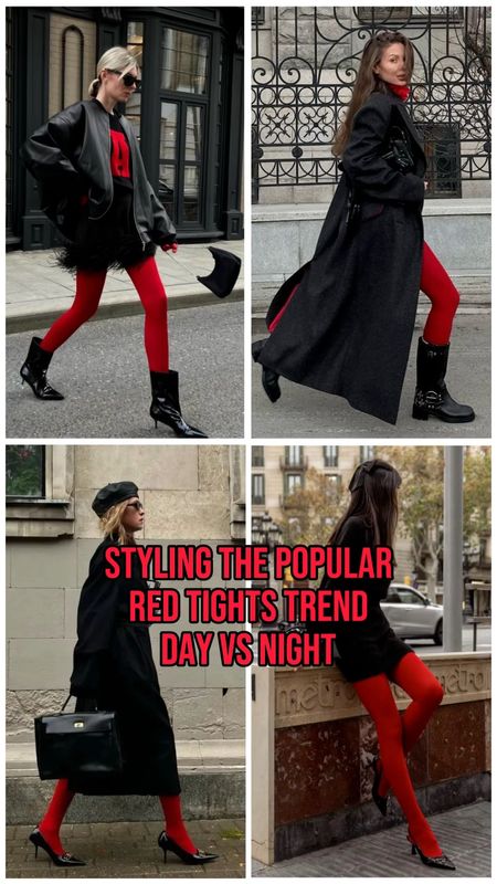 Styling the red tights Day vs Night. Would you try the red tights trend?

#LTKstyletip