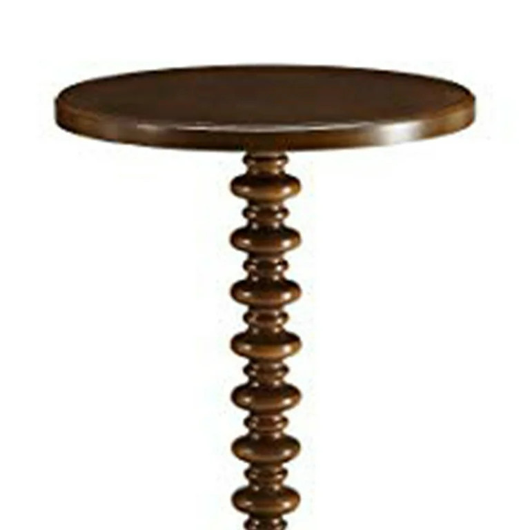 17 Inch Round Wood Side Table, Turned Support, Walnut Brown- Saltoro Sherpi | Walmart (US)