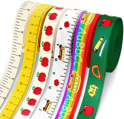 6 Pcs Ruler Ribbon Teacher Themed 30 Yards, Preschool Ruler Apple Pencil ABC Ribbons, School Them... | Amazon (US)