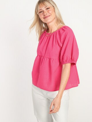 Puff-Sleeve Seersucker Babydoll Swing Blouse for Women | Old Navy (US)