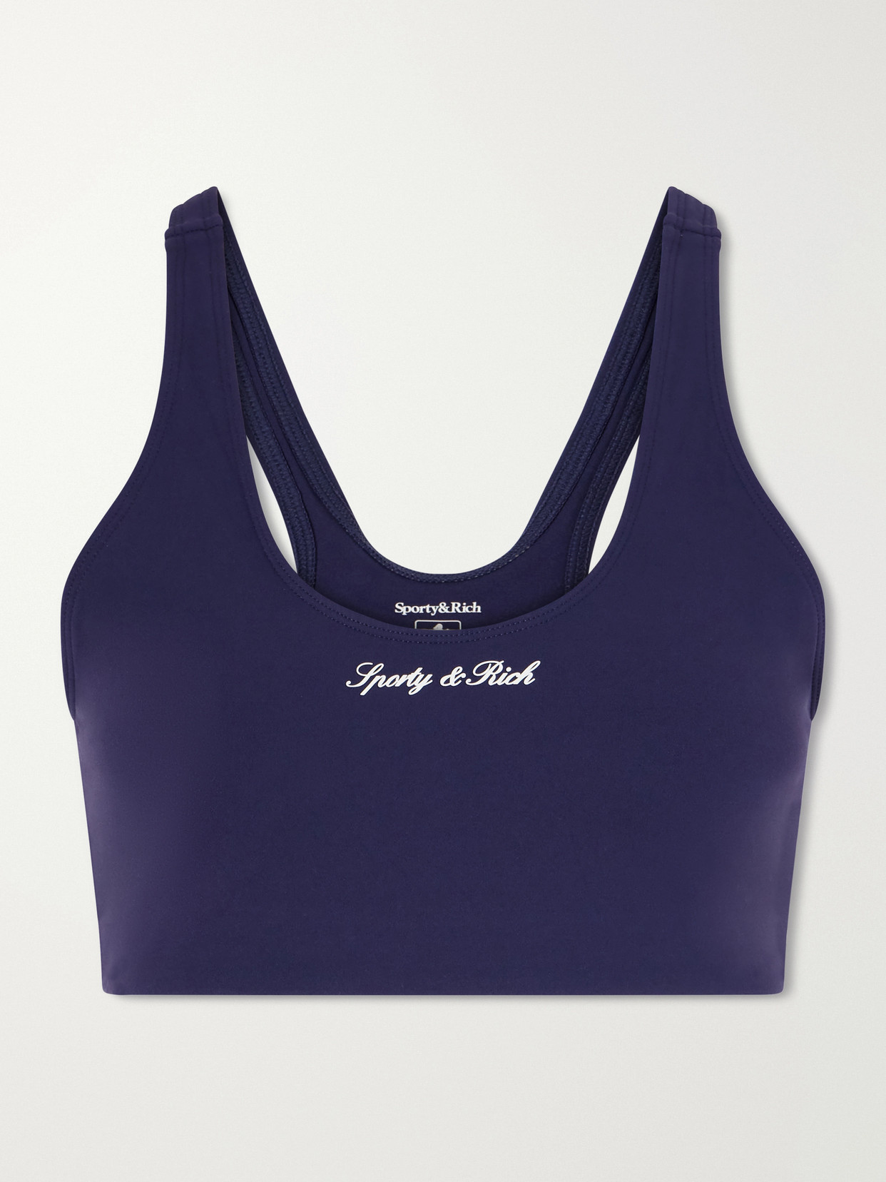 Sporty & Rich - Logo-appliquéd Stretch Sports Bra - Navy | NET-A-PORTER (UK & EU)