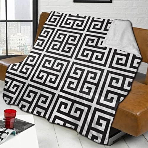 Black and Greek Key Modern Geometric Blankets Ultra-Soft Micro Fleece Blankets Anti-Pilling Flann... | Amazon (US)