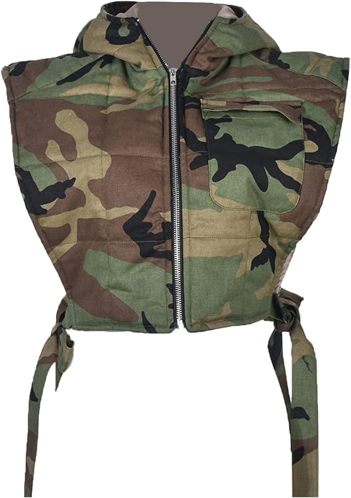 Dongfeng Womens Cropped Denim Camo Puffer Vest Sleeveless Hooded Drop Shoulder Sexy Tied Padded P... | Amazon (US)