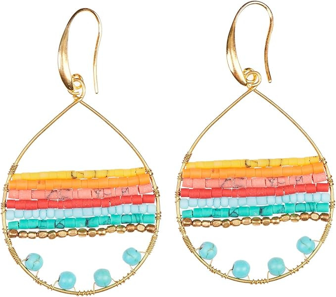 Akitai Boho Teardrop Multicolor Earrings plated in Silver and Gold with Colorful Varieties - Hand... | Amazon (US)