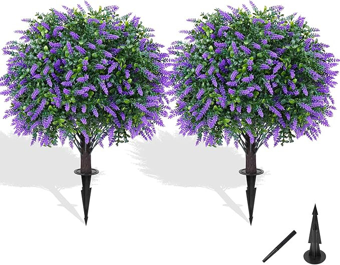 Artificial Boxwood Topiary Ball with Lavender, Set of 2 Artificial Shrub Bushes with Ground Spike... | Amazon (US)