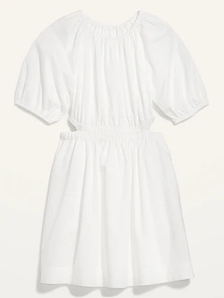 Waist-Defined Puff-Sleeve Cotton-Poplin Side-Cutout Mini Dress for Women | Old Navy (CA)