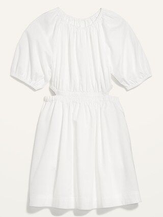Waist-Defined Puff-Sleeve Cotton-Poplin Side-Cutout Mini Dress for Women | Old Navy (CA)