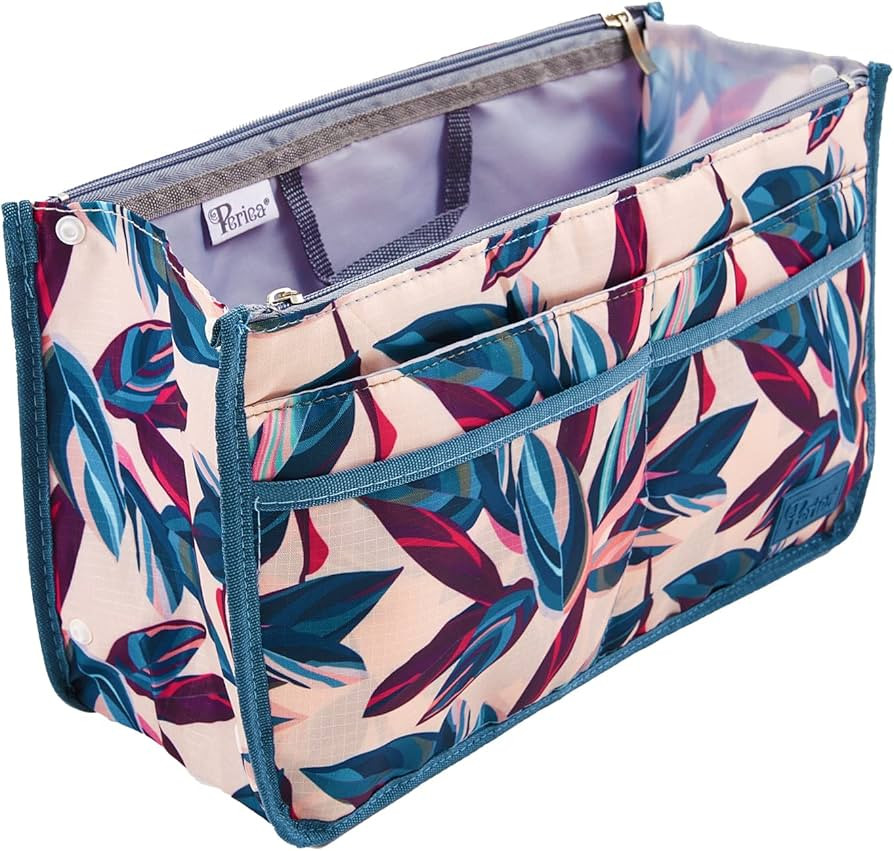 Periea Signature Purse Organizer Insert with Handles & 13 Pockets - 3 Sizes (Peach Leaves, Large) | Amazon (US)
